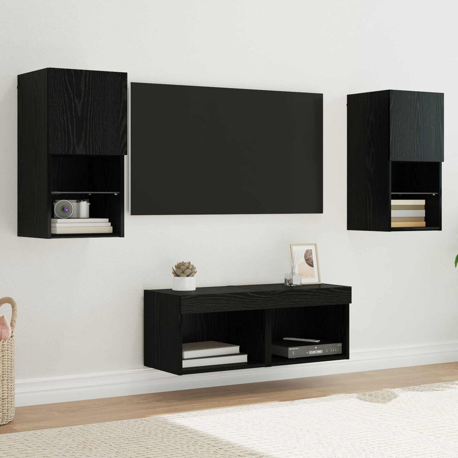 TV Wandkasten 4 pcs Zwart Eiken 30,5 x 30 x 60 cm Bewerkt hout
