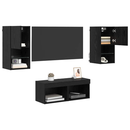 TV Wandkasten 4 pcs Zwart Eiken 30,5 x 30 x 60 cm Bewerkt hout