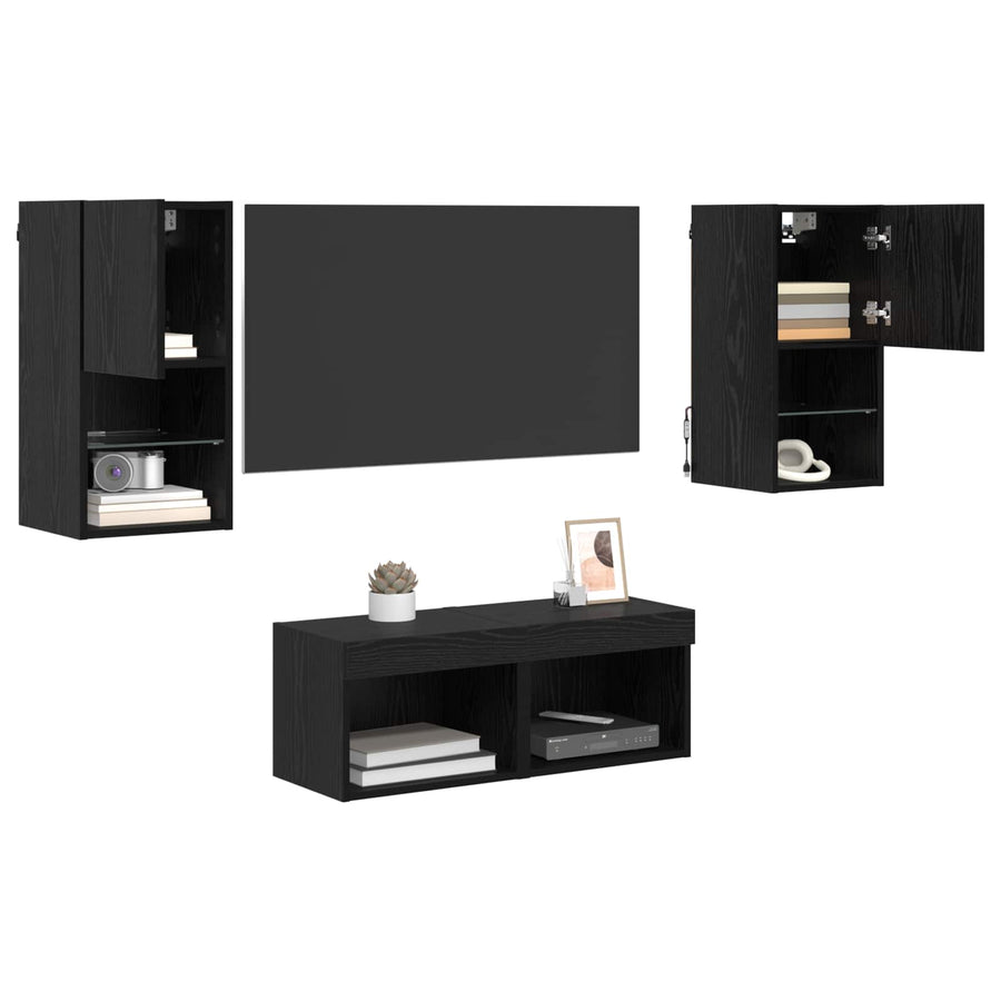 TV Wandkasten 4 pcs Zwart Eiken 30,5 x 30 x 60 cm Bewerkt hout