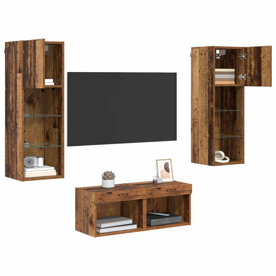 TV Wandkasten 4 pcs Artisan Eiken 40 x 30 x 30 cm Bewerkt hout
