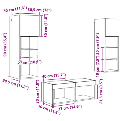TV Wandkasten 4 pcs Artisan Eiken 40 x 30 x 30 cm Bewerkt hout