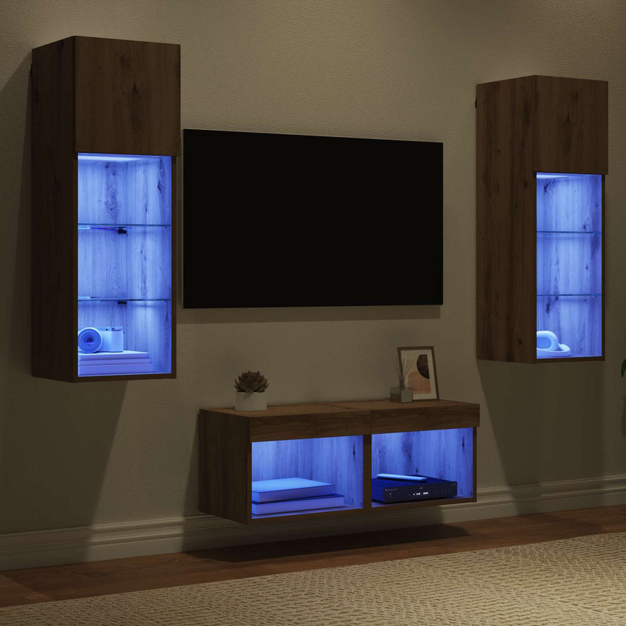 TV Wandkasten 4 pcs Zwart Eiken 40 x 30 x 30 cm Bewerkt hout