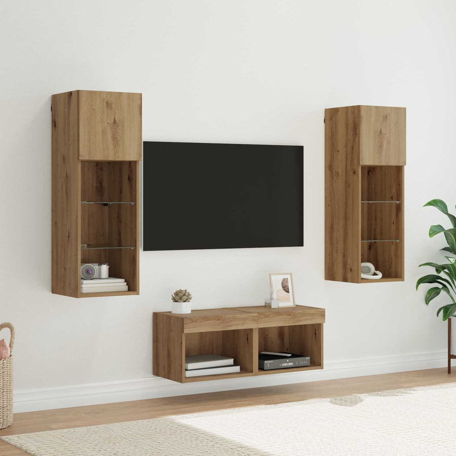 TV Wandkasten 4 pcs Zwart Eiken 40 x 30 x 30 cm Bewerkt hout