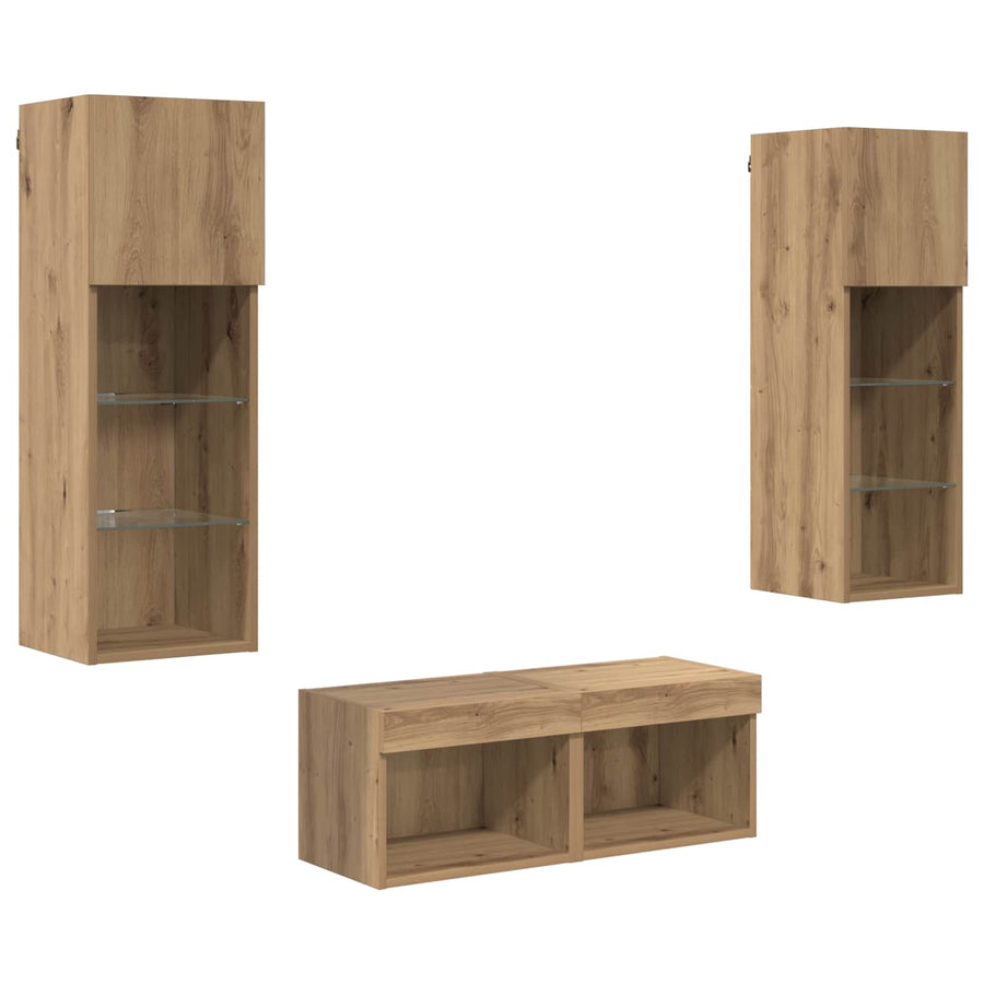 TV Wandkasten 4 pcs Zwart Eiken 40 x 30 x 30 cm Bewerkt hout