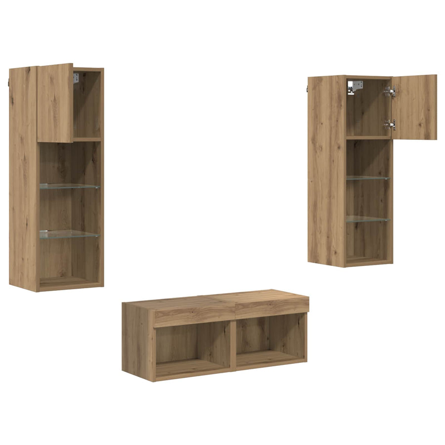 TV Wandkasten 4 pcs Zwart Eiken 40 x 30 x 30 cm Bewerkt hout