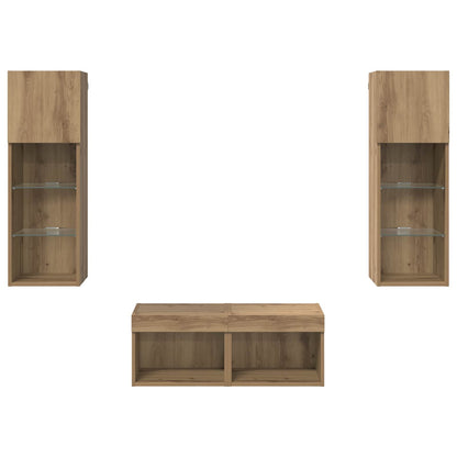 TV Wandkasten 4 pcs Zwart Eiken 40 x 30 x 30 cm Bewerkt hout
