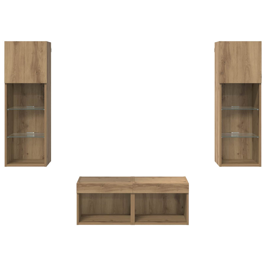 TV Wandkasten 4 pcs Zwart Eiken 40 x 30 x 30 cm Bewerkt hout