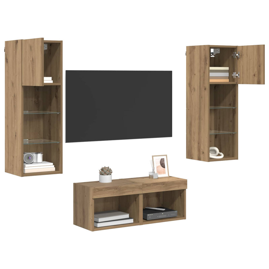 TV Wandkasten 4 pcs Zwart Eiken 40 x 30 x 30 cm Bewerkt hout