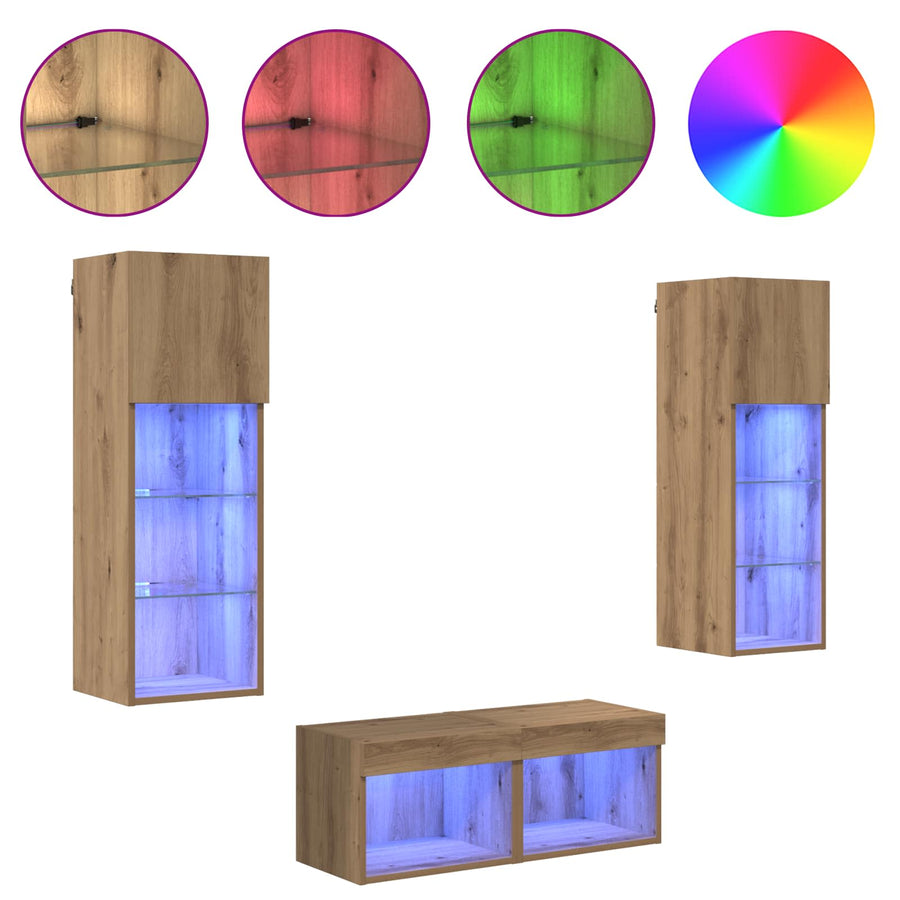 TV Wandkasten 4 pcs Zwart Eiken 40 x 30 x 30 cm Bewerkt hout