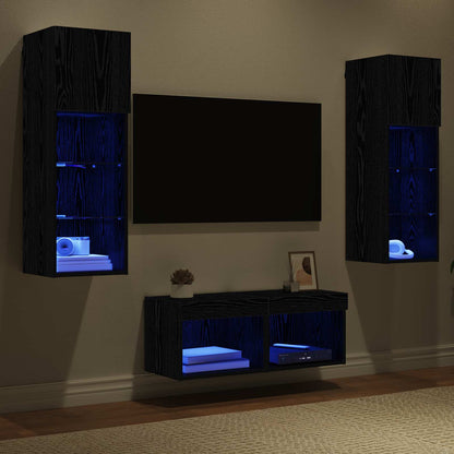 TV Wandkasten 4 pcs Zwart Eiken 40 x 30 x 30 cm Bewerkt hout