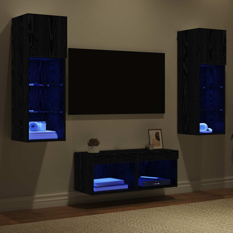 TV Wandkasten 4 pcs Zwart Eiken 40 x 30 x 30 cm Bewerkt hout