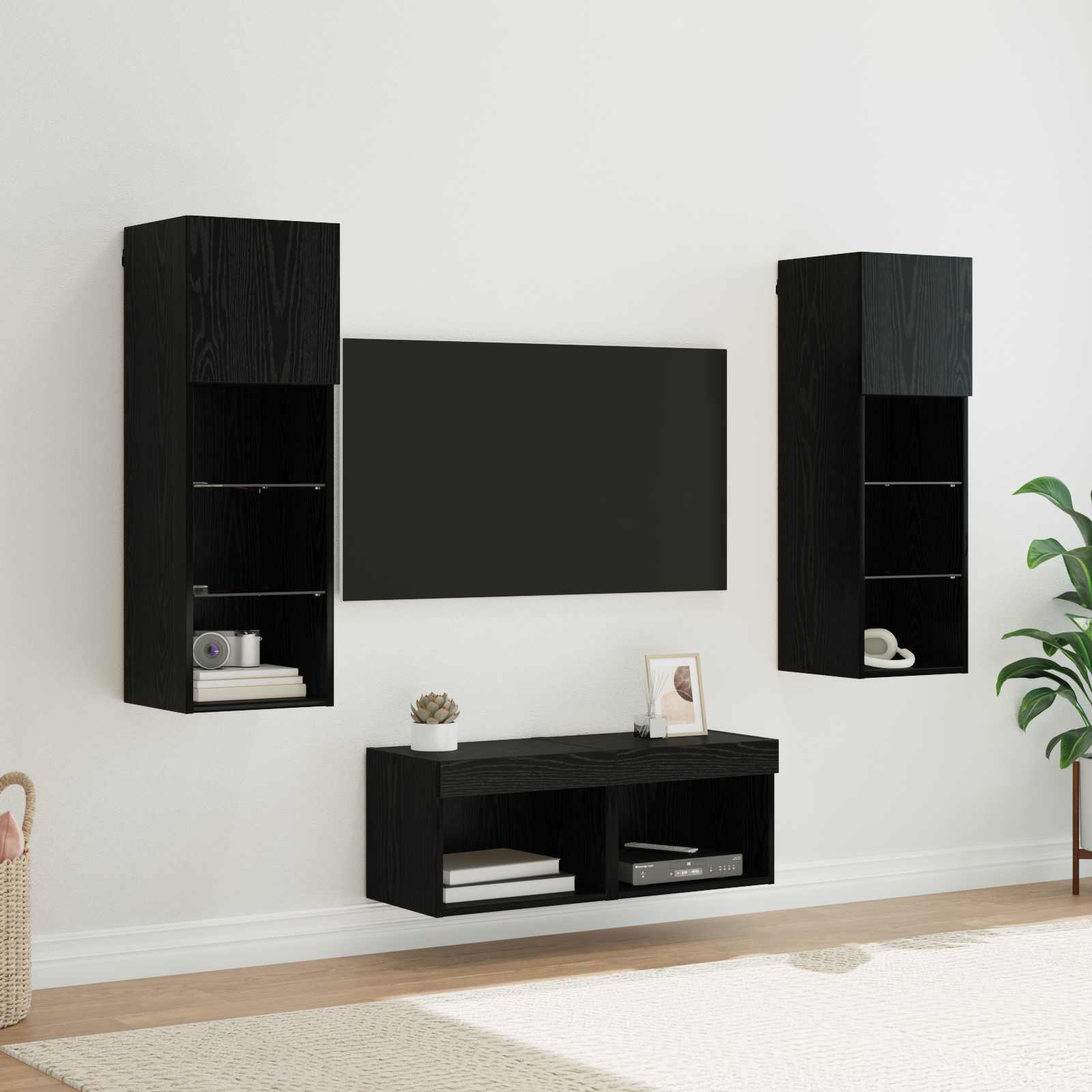 TV Wandkasten 4 pcs Zwart Eiken 40 x 30 x 30 cm Bewerkt hout