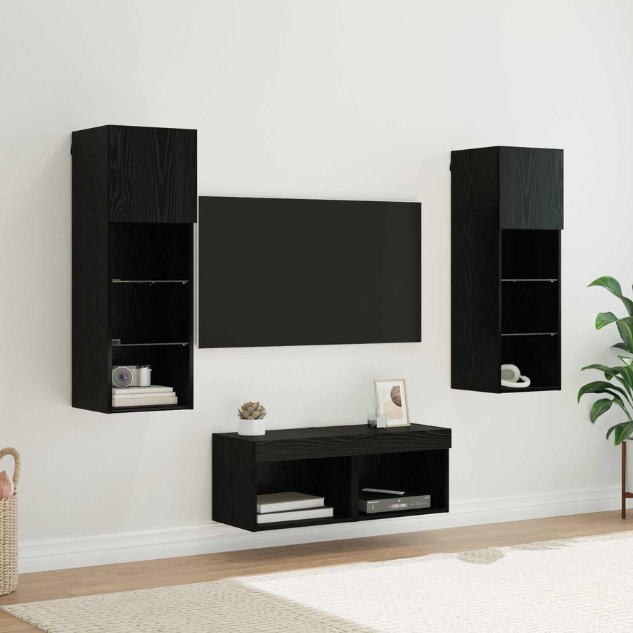 TV Wandkasten 4 pcs Zwart Eiken 40 x 30 x 30 cm Bewerkt hout