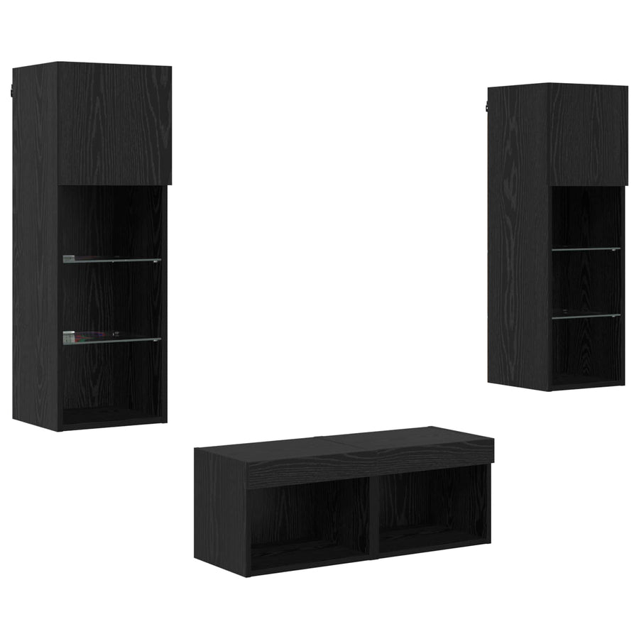 TV Wandkasten 4 pcs Zwart Eiken 40 x 30 x 30 cm Bewerkt hout