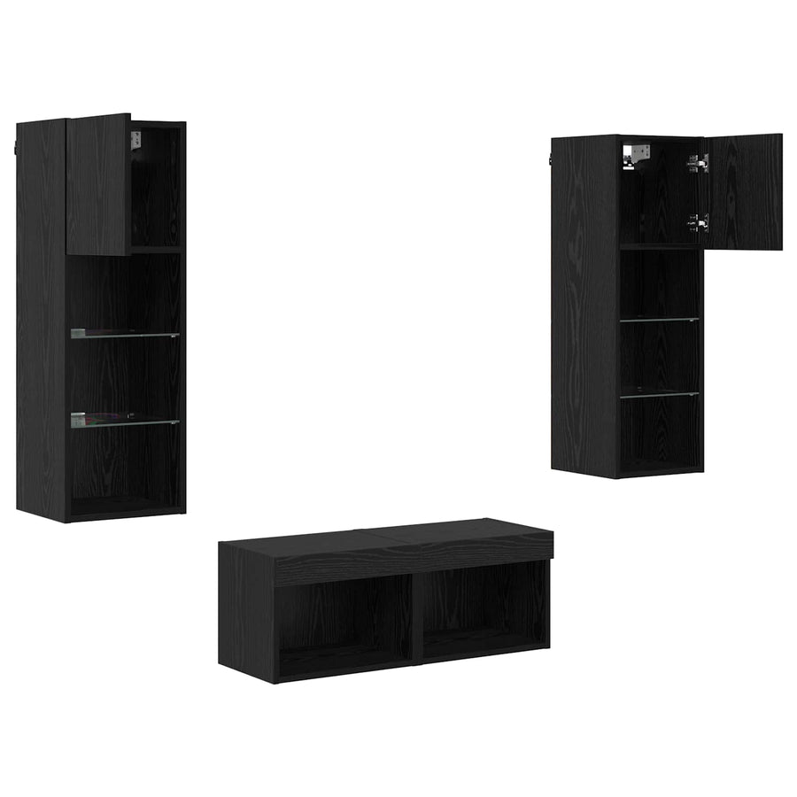 TV Wandkasten 4 pcs Zwart Eiken 40 x 30 x 30 cm Bewerkt hout