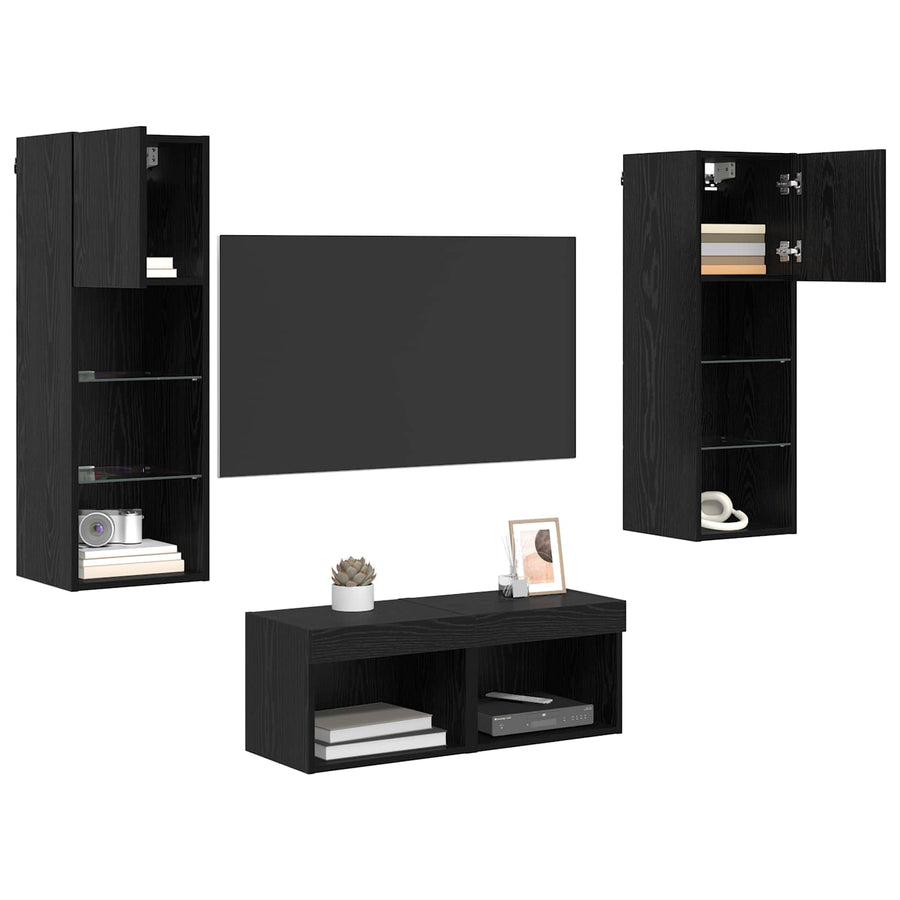 TV Wandkasten 4 pcs Zwart Eiken 40 x 30 x 30 cm Bewerkt hout