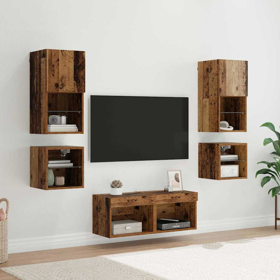 TV Wandmeubels 8 pcs Oudhout Bewerkt hout