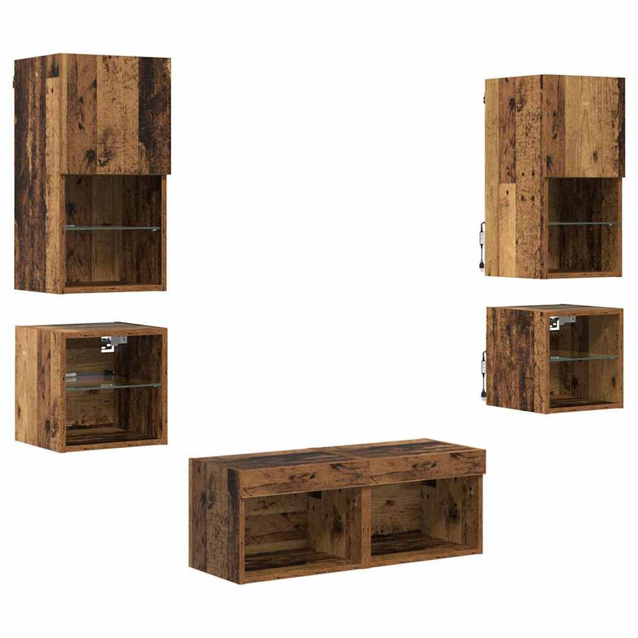TV Wandmeubels 8 pcs Oudhout Bewerkt hout