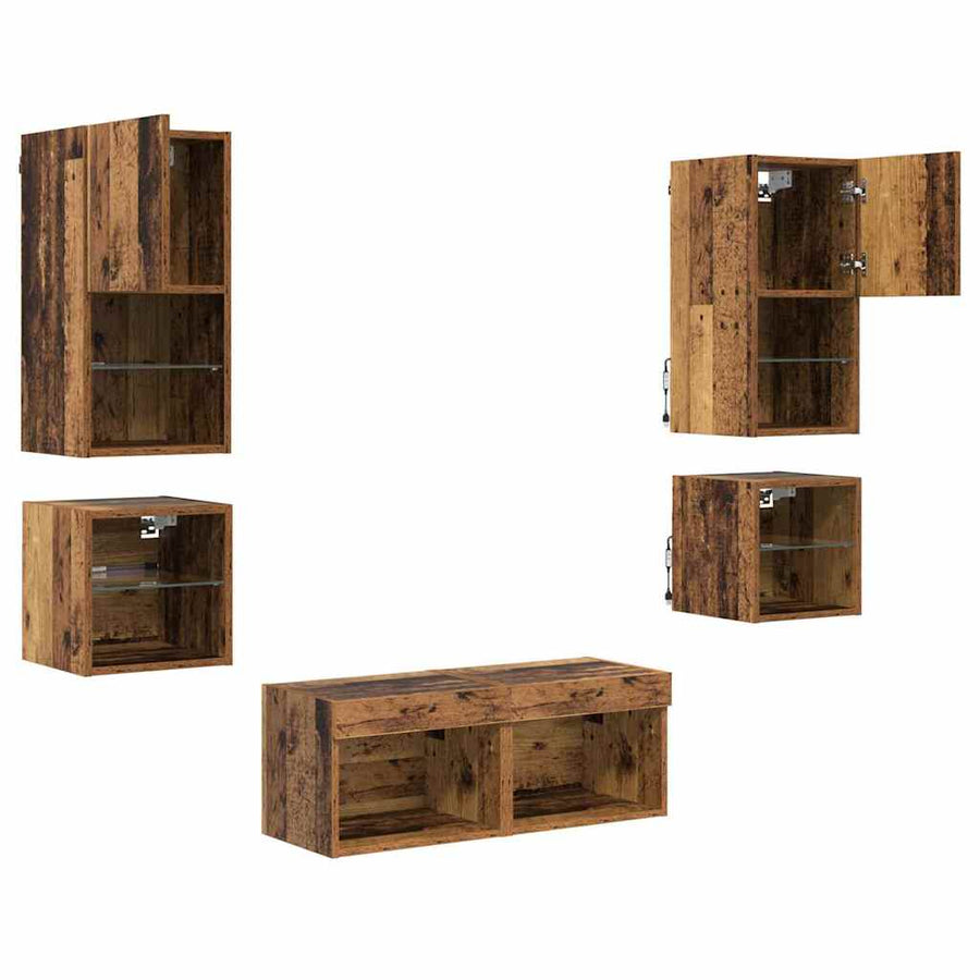 TV Wandmeubels 8 pcs Oudhout Bewerkt hout