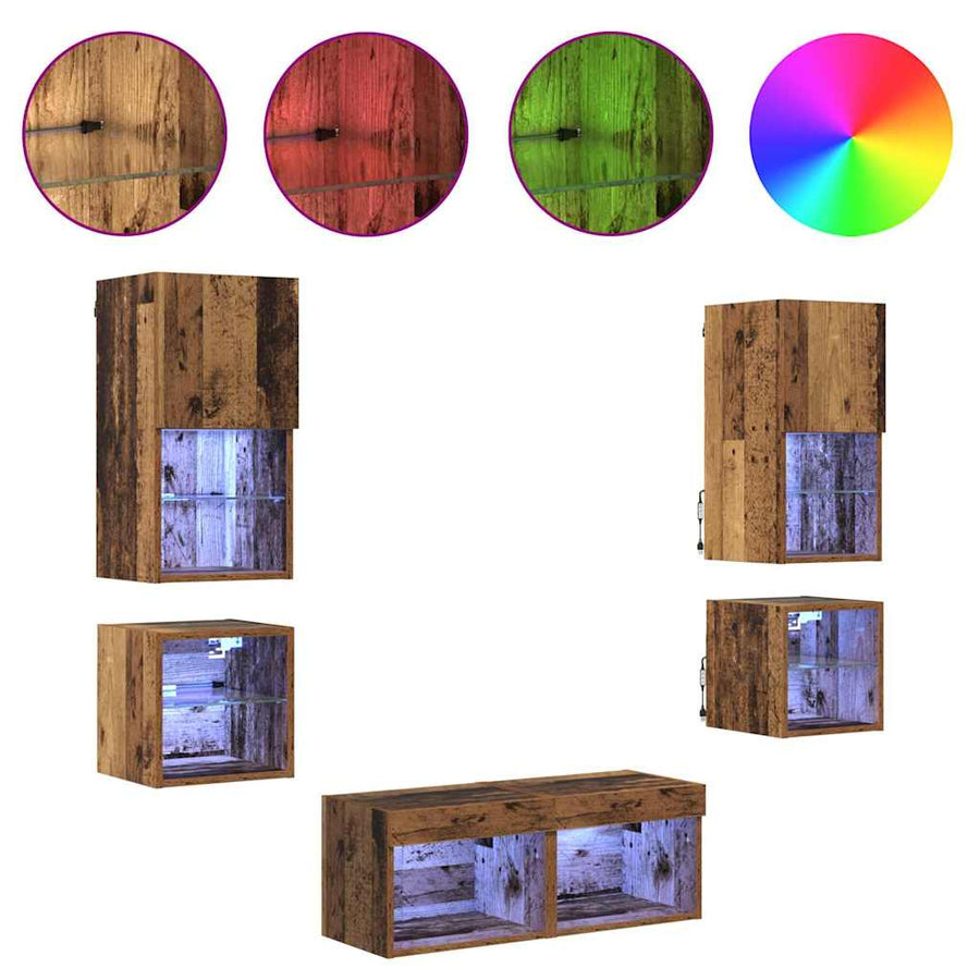 TV Wandmeubels 8 pcs Oudhout Bewerkt hout
