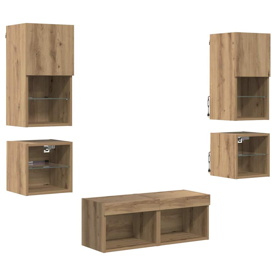 TV Wandmeubels 8 pcs Artisan Eiken Bewerkt hout