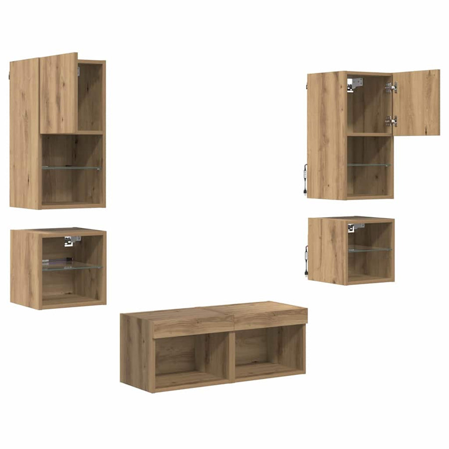 TV Wandmeubels 8 pcs Artisan Eiken Bewerkt hout