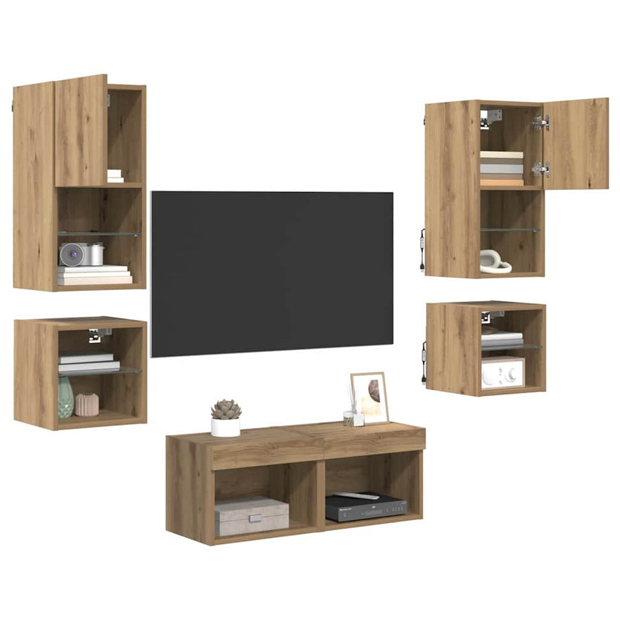 TV Wandmeubels 8 pcs Artisan Eiken Bewerkt hout