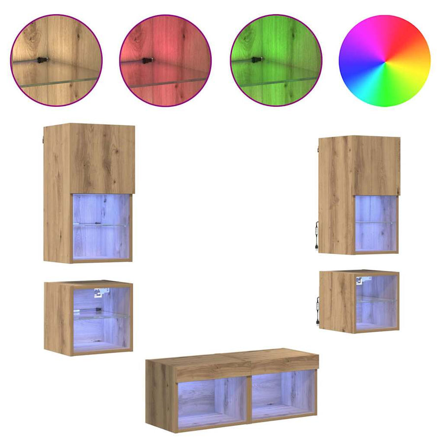 TV Wandmeubels 8 pcs Artisan Eiken Bewerkt hout