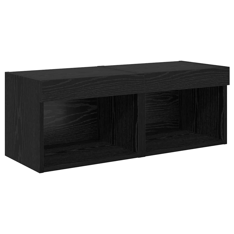 TV Wand Eenheden met LED 8 pcs Zwart Eiken Bewerkt hout