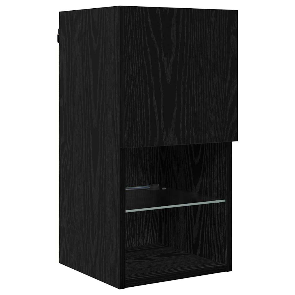 TV Wand Eenheden met LED 8 pcs Zwart Eiken Bewerkt hout