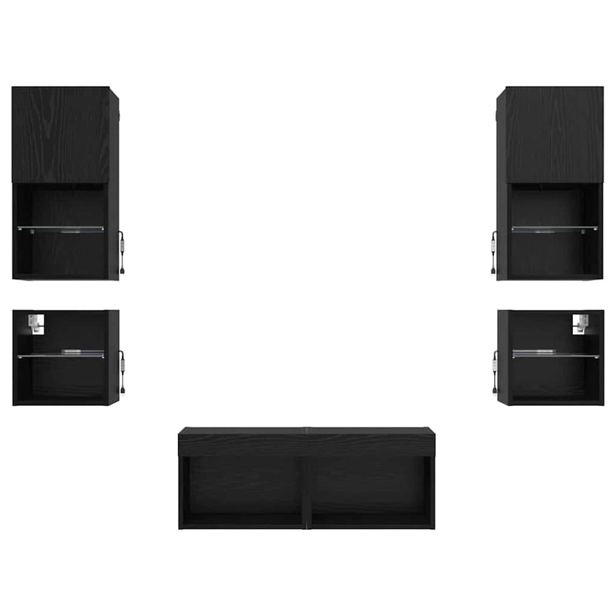 TV Wand Eenheden met LED 8 pcs Zwart Eiken Bewerkt hout