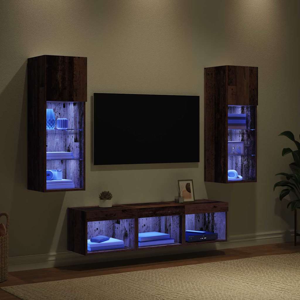 TV Wandmeubels 5 pcs Zwart Eiken 60 x 30 x 30 cm Bewerkt hout