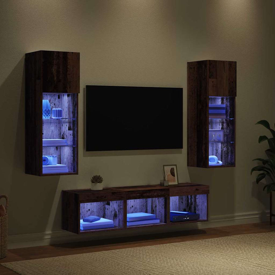 TV Wandmeubels 5 pcs Zwart Eiken 60 x 30 x 30 cm Bewerkt hout