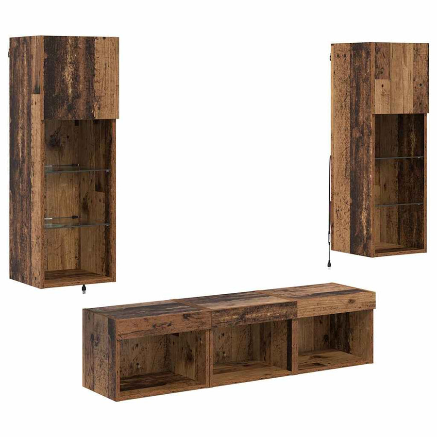TV Wandmeubels 5 pcs Zwart Eiken 60 x 30 x 30 cm Bewerkt hout