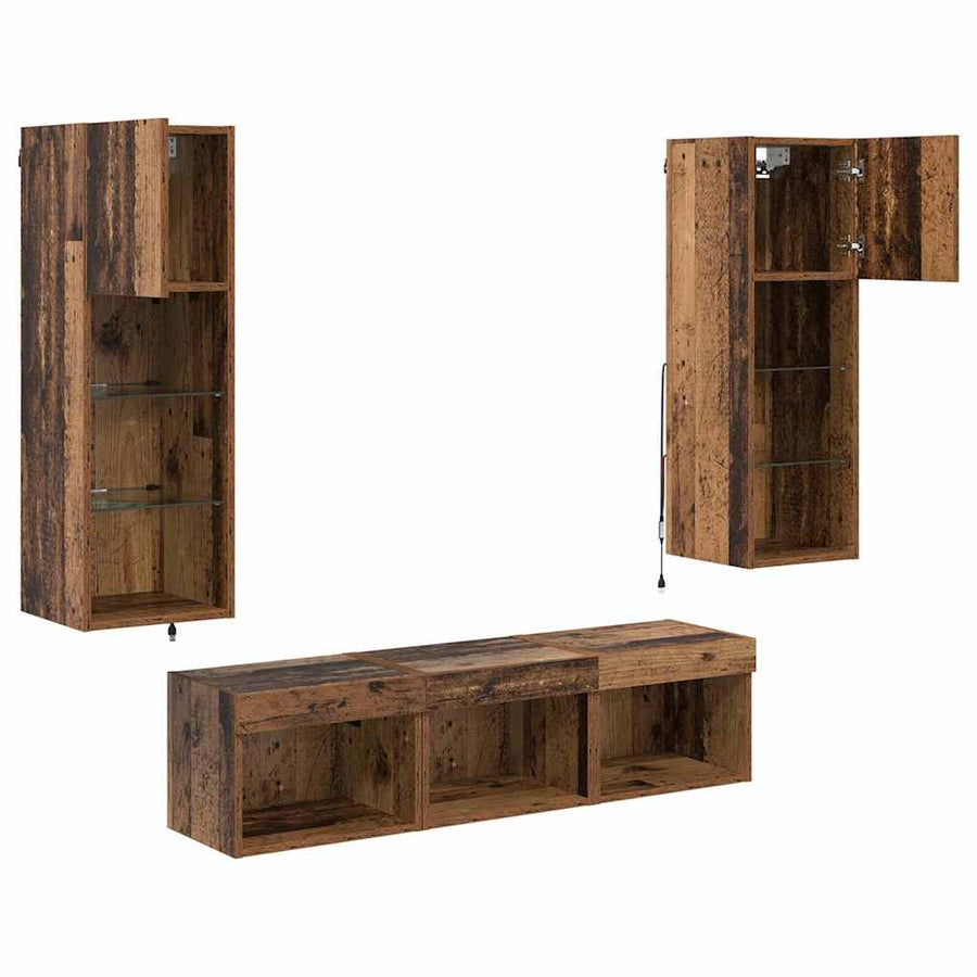 TV Wandmeubels 5 pcs Zwart Eiken 60 x 30 x 30 cm Bewerkt hout