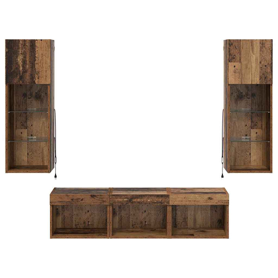TV Wandmeubels 5 pcs Zwart Eiken 60 x 30 x 30 cm Bewerkt hout