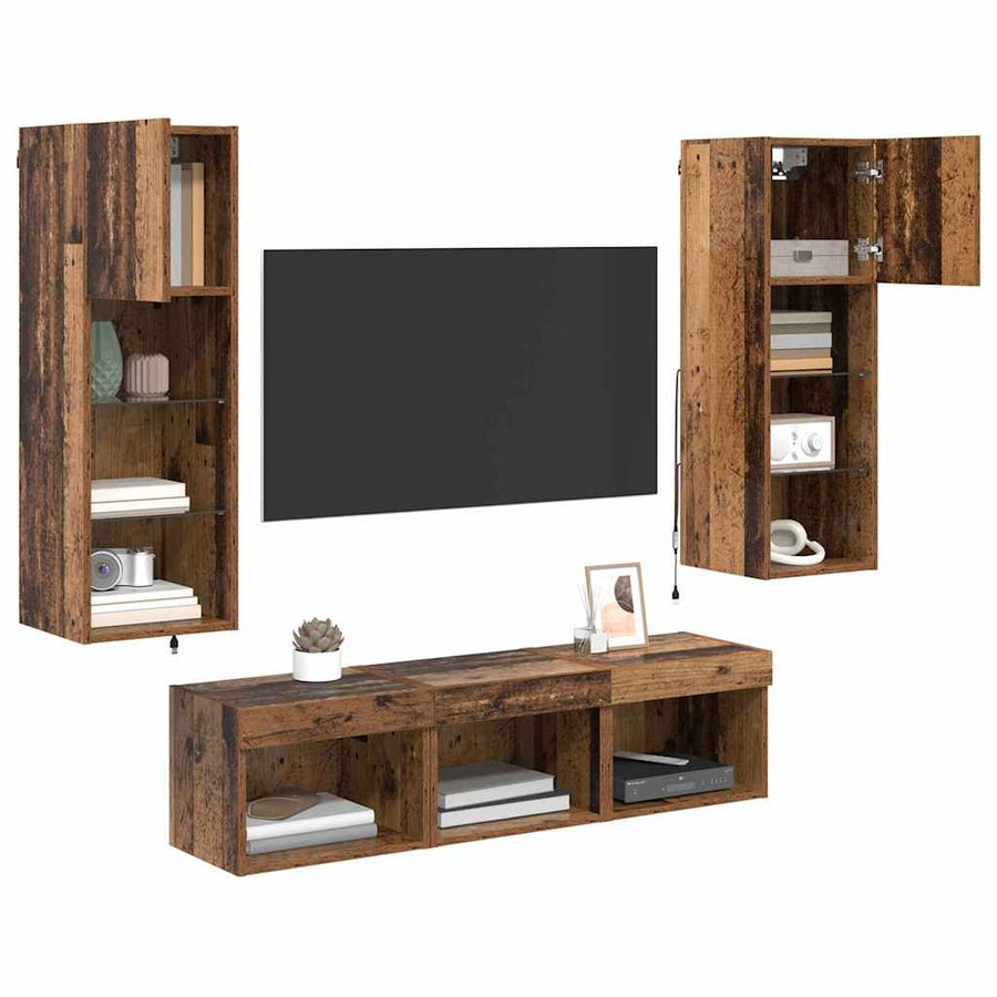 TV Wandmeubels 5 pcs Zwart Eiken 60 x 30 x 30 cm Bewerkt hout