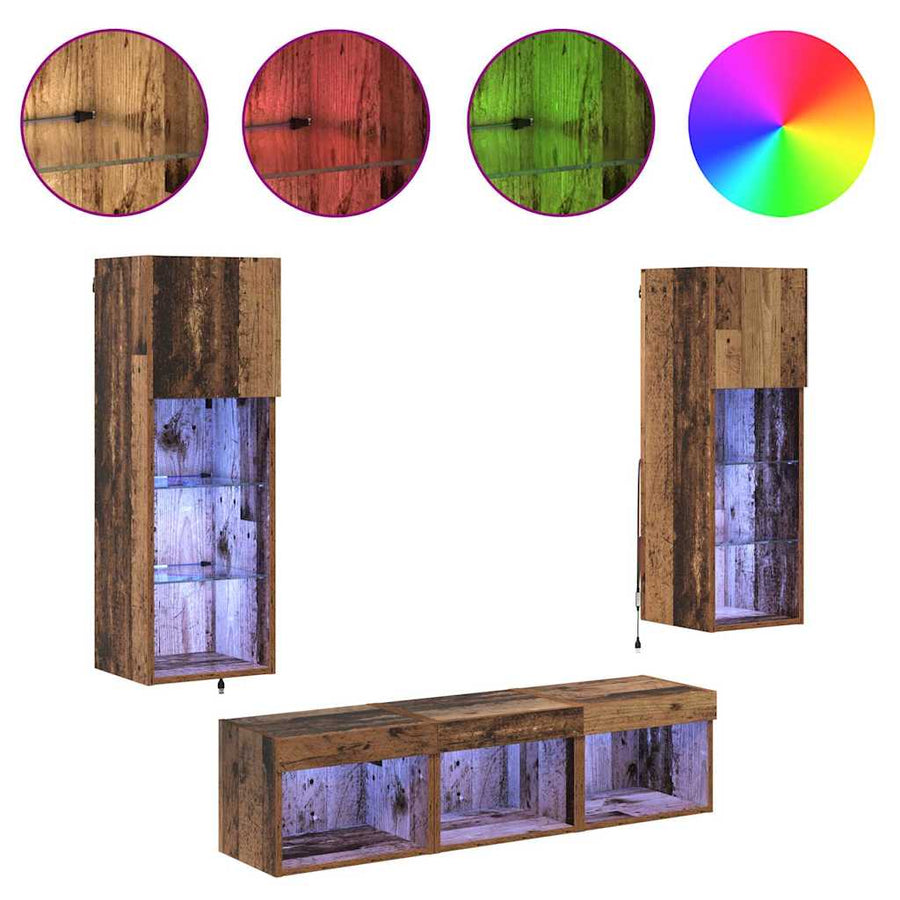 TV Wandmeubels 5 pcs Zwart Eiken 60 x 30 x 30 cm Bewerkt hout