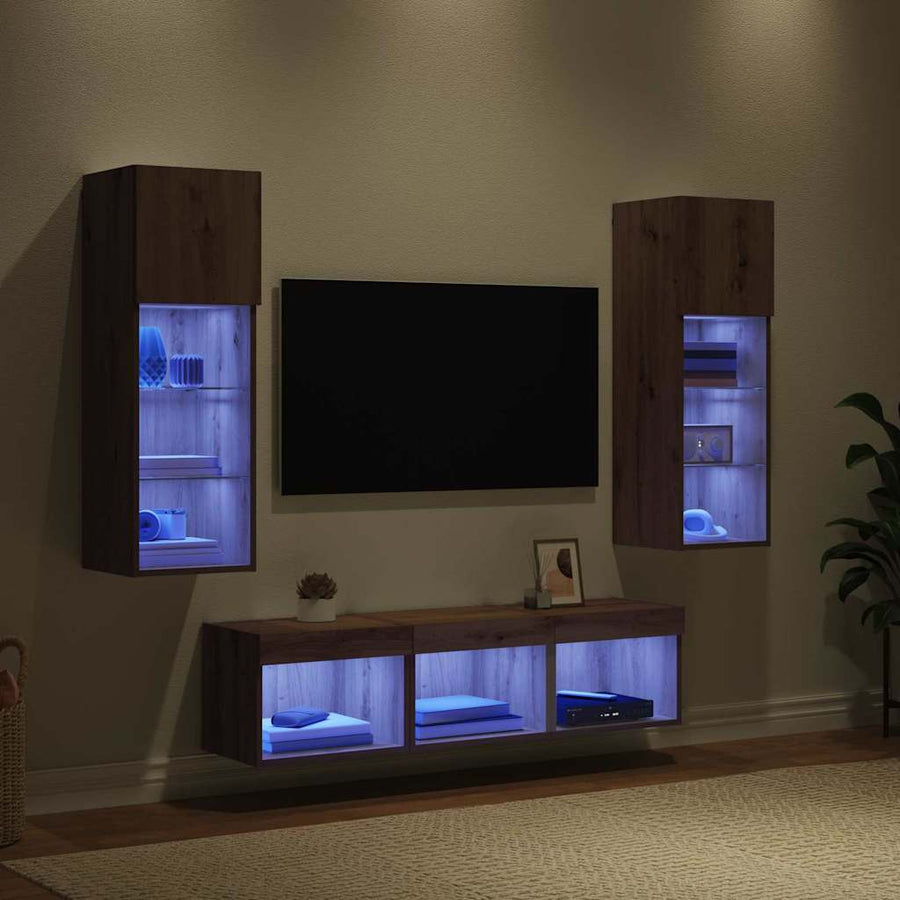 TV Wandmeubels 5 pcs Zwart Eiken 60 x 30 x 30 cm Bewerkt hout