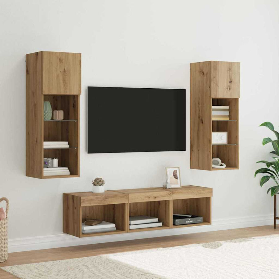 TV Wandmeubels 5 pcs Zwart Eiken 60 x 30 x 30 cm Bewerkt hout
