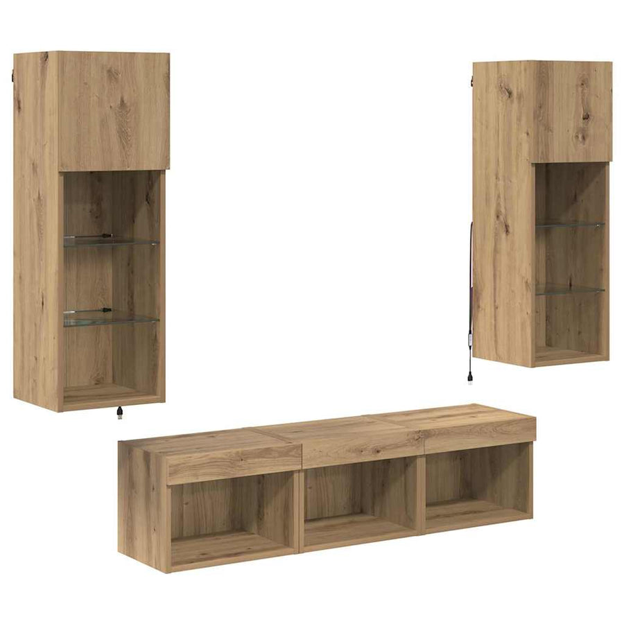 TV Wandmeubels 5 pcs Zwart Eiken 60 x 30 x 30 cm Bewerkt hout