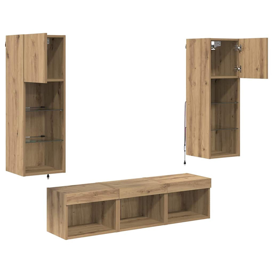 TV Wandmeubels 5 pcs Zwart Eiken 60 x 30 x 30 cm Bewerkt hout