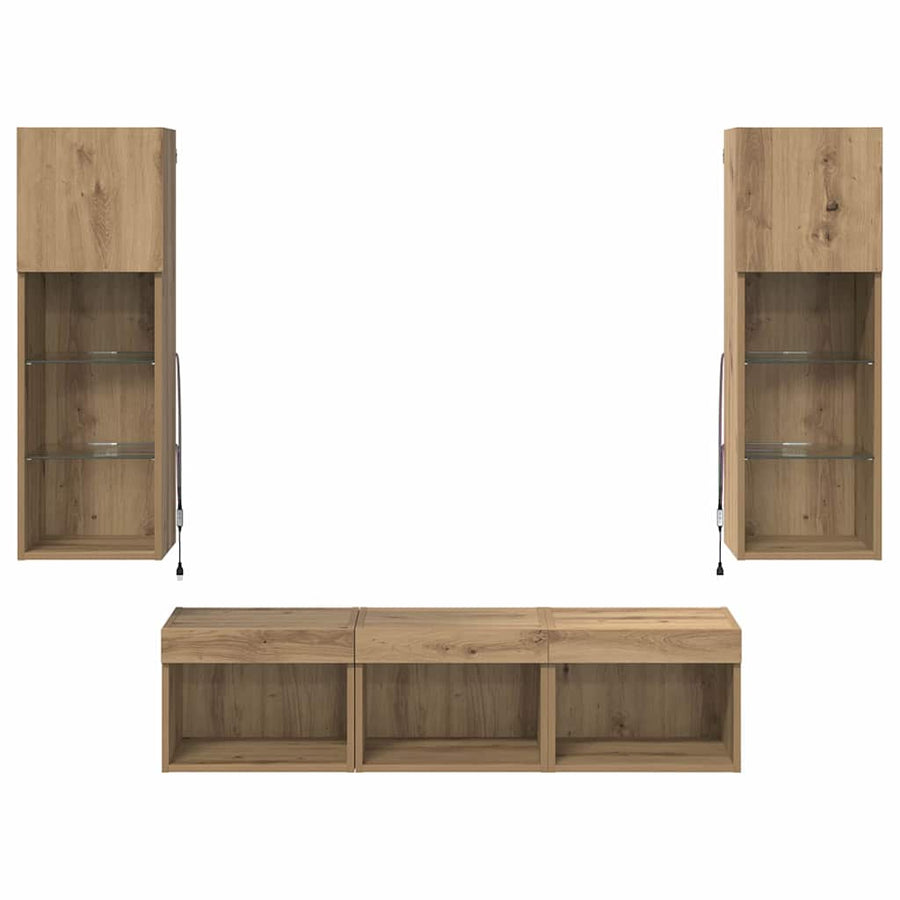 TV Wandmeubels 5 pcs Zwart Eiken 60 x 30 x 30 cm Bewerkt hout