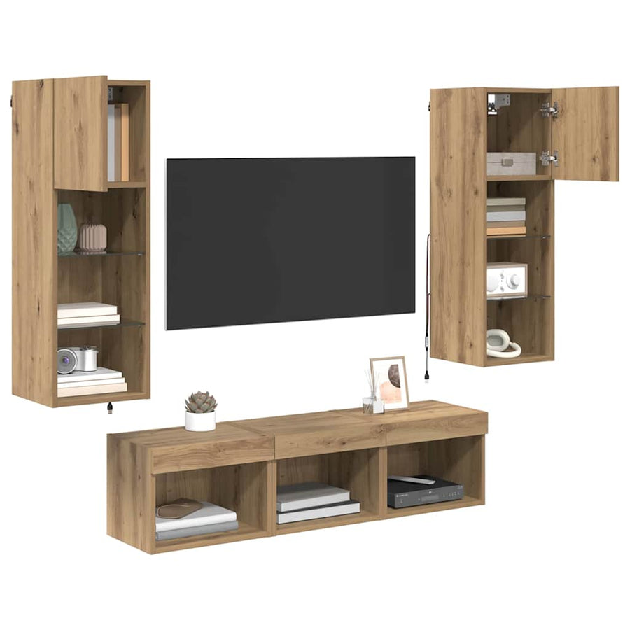 TV Wandmeubels 5 pcs Zwart Eiken 60 x 30 x 30 cm Bewerkt hout