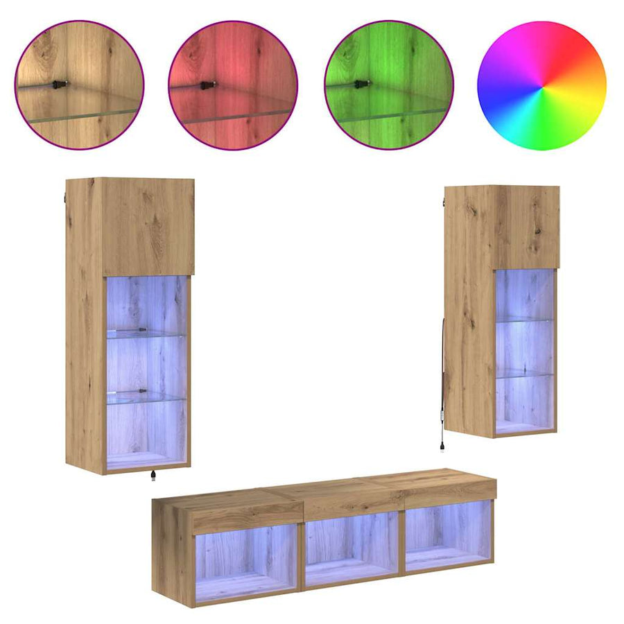 TV Wandmeubels 5 pcs Zwart Eiken 60 x 30 x 30 cm Bewerkt hout