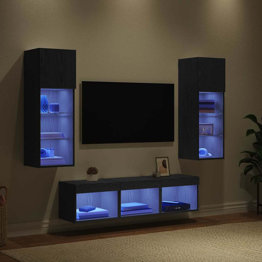 TV Wandmeubels 5 pcs Zwart Eiken 60 x 30 x 30 cm Bewerkt hout