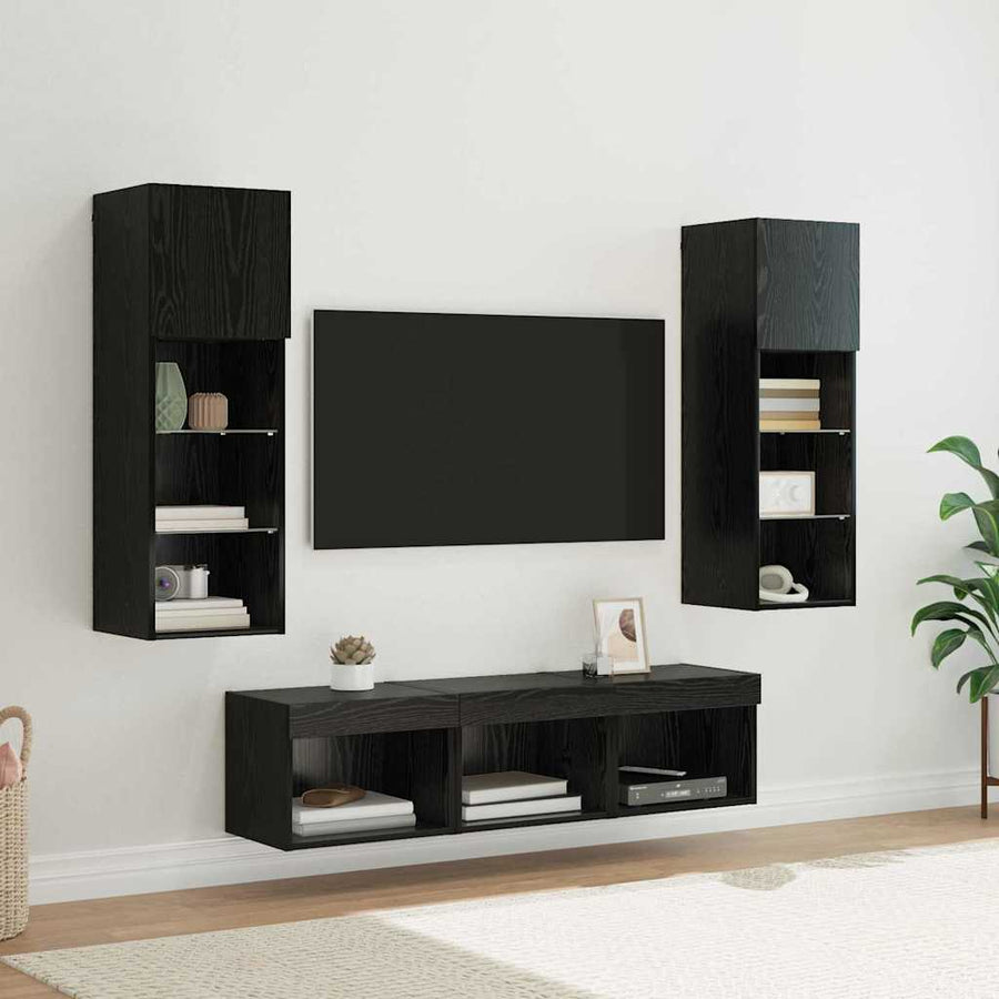 TV Wandmeubels 5 pcs Zwart Eiken 60 x 30 x 30 cm Bewerkt hout