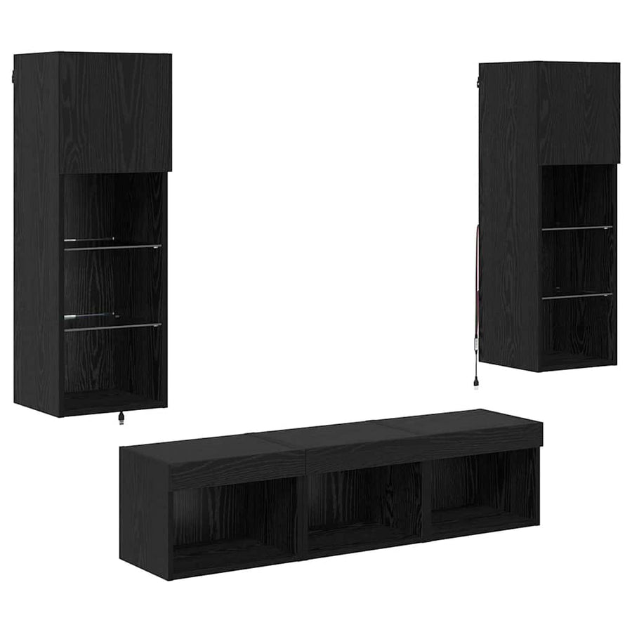 TV Wandmeubels 5 pcs Zwart Eiken 60 x 30 x 30 cm Bewerkt hout