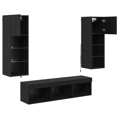 TV Wandmeubels 5 pcs Zwart Eiken 60 x 30 x 30 cm Bewerkt hout