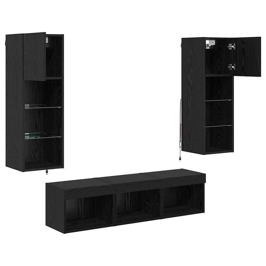TV Wandmeubels 5 pcs Zwart Eiken 60 x 30 x 30 cm Bewerkt hout